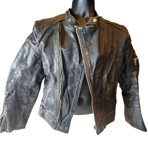 Vintage Harro Biker Jacket Women Small Men XS Youth XL Motorcycle Leather Cafe - Picture 2 of 16